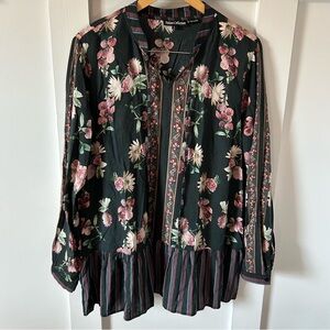 Tolani Collection Floral Stripe Flowy Blouse Tunic Top Modal Made In India M